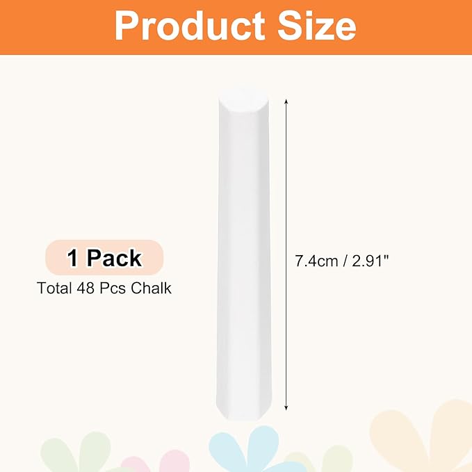 PATIKIL 48 PCS Chalkboard Chalk, Dustless Chalk Small Bulk Colored Thin for Chalkboard Blackboard Teacher Classroom Adults Indoor Home Office Supplies, White