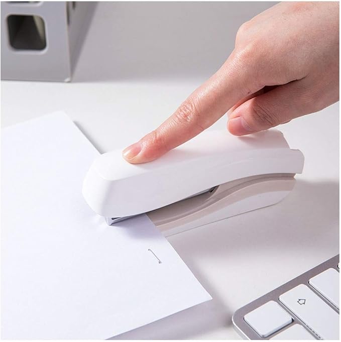 Liudan Mini Student Stapler, White Stapler Container, 20-Sided Capacity, Hand Space-Saving Stapler, Suitable for School, Office, Office Stapler