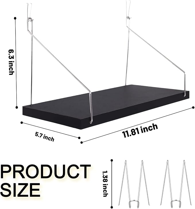 1-Pack Cubicle Shelf For Fabric Walls With Hooks：12x6.0in Black Wooden Cubicle Shelf Hanging Silver Bracket Use For Office Cubicle Accessories For Office Stylish Cubicle Decorations For Women Desk