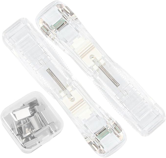 Refillable White Paper Stapler with Refill Clips Set, Puncture-Free Desktop File Stapler for Student Office Document Organization