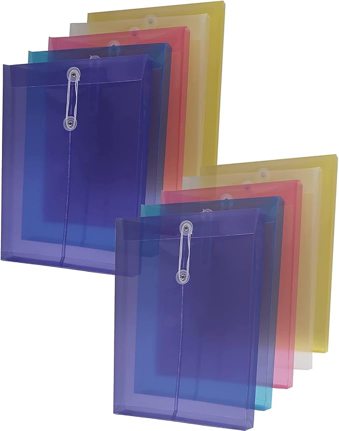 Letter A4 Size Poly String Envelope with Expandable Gusset,Clear Poly Reusable File Folders Project Paper Documents Organizer for Office School Home, 10 Pack