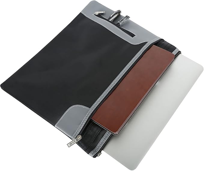 Portable Business Briefcase Zipper Bag Waterproof Durable A4 File Folder Bag Lightweight Carrying Case Handbag File Storage Organizer Holder for Office Meetings Travel