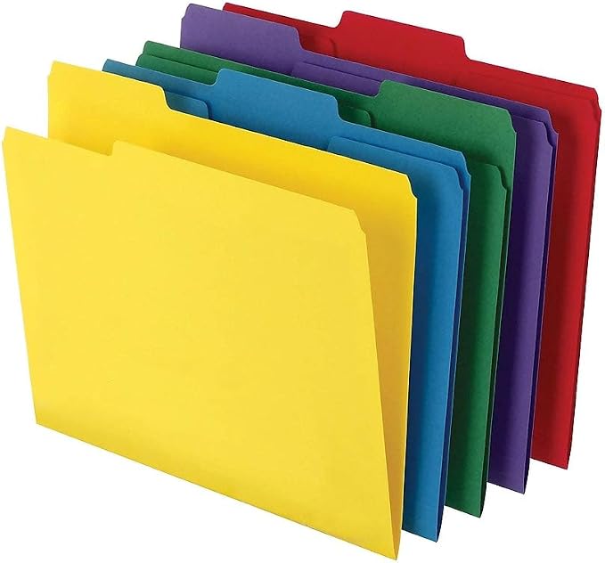 Staples File Folders, Letter Size, 1/3‑Cut Tabs, Assorted Positions, Assorted Colors, 50/Pack