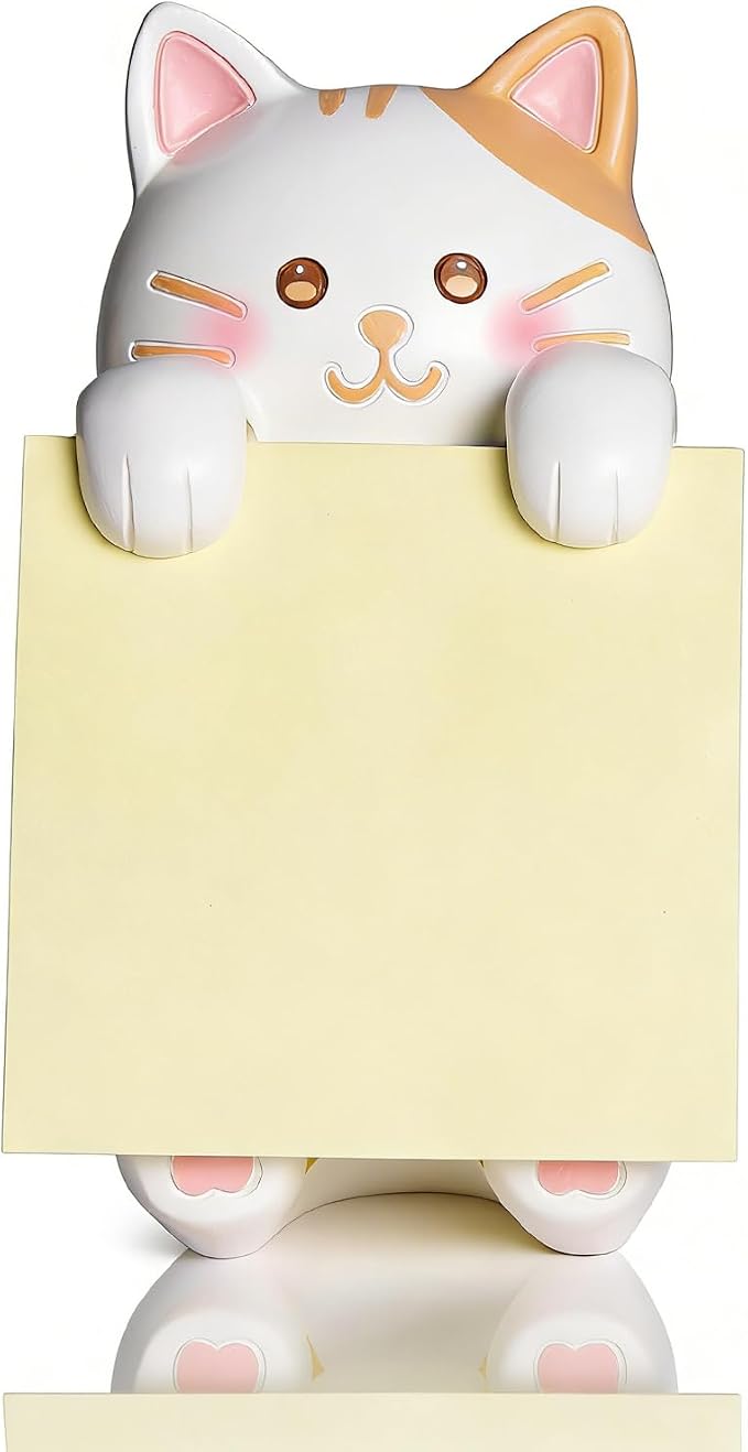 Cat Sticky Note Holder with 100 Sheets 3x3 Pop-Up Notes, Handmade Resin Cat Desk Decor for Office, Home & Classroom, Cute Cat Lover Gift for Women, Teachers & Coworkers - Ginger Cat
