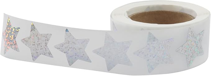 500 Pcs 1 Inch Sliver Star Stickers, Glitter Self Adhesive Star Labels for DIY Crafts Classroom Student Planner Teachers Supplies (1 Roll)