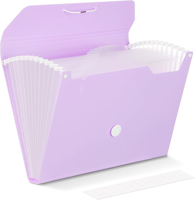 Comix Accordion File Organizer, 13 Pocket Expanding File Floder with Labels for A4/Letter Size Documents, Accordion File Folder for Office, Home, School（Purple）