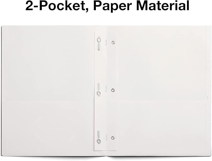 Staples School Grade 2‑Pocket Folders with Fasteners, White, Letter‑Size, Durable Classroom & Office File Folders, 25/Box
