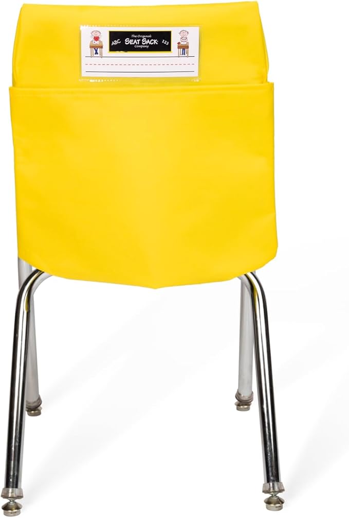 Seat Sack Large Chair Storage Pocket - 17 Inches, Yellow - Perfect Organizer for Classroom Chairs, Durable and Spacious Chair Pocket for Classroom Storage and Organization