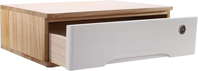 Wooden Desktop Storage Box with Lockable Drawers, Flat File Cabinet Drawer Desktop Storage Box, Countertop Storage Cabinet for Office Home Toiletries Supplies Vanity (natural wood+white, 1 Drawer)