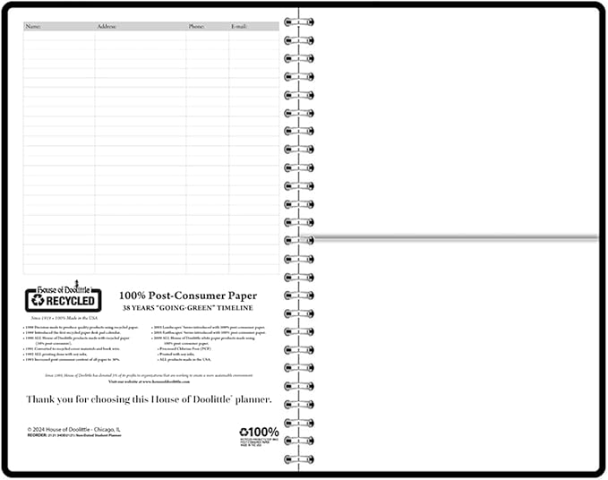 House of Doolittle Non-Dated Monthly & Weekly Planner Calendar - Spiral Bound Organizer - 7 x 11 Inches - Black & White Floral Design