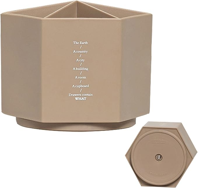 Gullor Spinning Desktop Stationery Organizer Decorative Plastic Rotating Pen and Pencil Cup 6 Compartment Desk and Table Top Office Supplies, Khaki