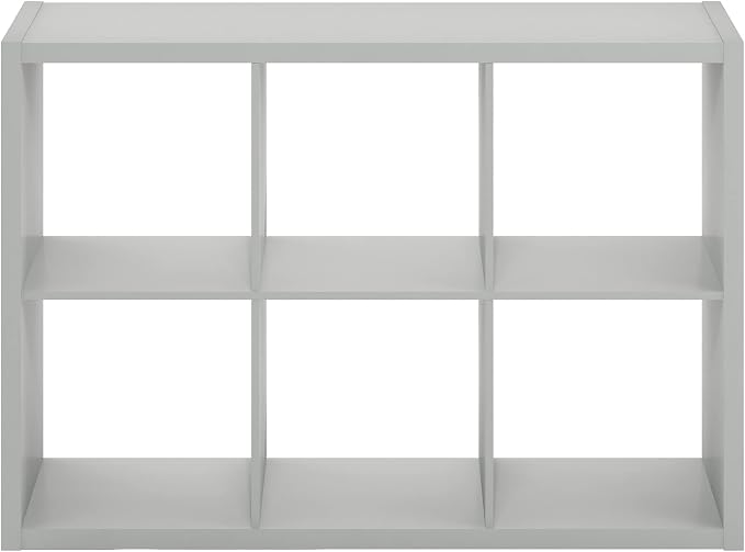 Furinno CUBICLE Book Shelf, 6-Cube Bookshelf, Extra Thick Frame Horizontally & Vertically Reversible Bookcase with Open Back, 14.6" x 44" x 30", for Living Room, Bedroom, Home Office, Light Grey