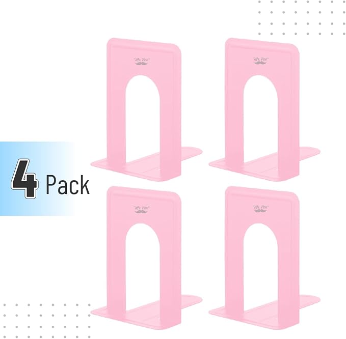 Mr. Pen- Book Ends, 4 Pack, Light Pink, Heavy Duty Metal Bookends for Shelves, Book Holders for Shelves, Metal Bookends