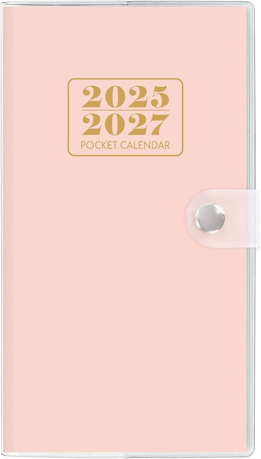 Pocket Calendar 2025-2027, Monthly Purse Planner (6.7" x 3.7") Runs from July 2025 to December 2027, Solid Pink Pocket Calendar with PVC Cover for Planning, Organizing, and Office Use