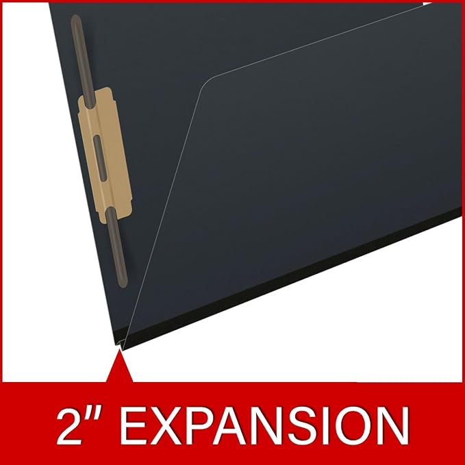 End Tab Pressboard Folders, Letter Size, 2" exp, Fasteners Pos #1 & #3, Black (Box of 25)