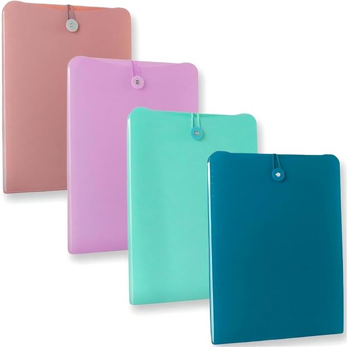 4 Packs Vertical Expanding Accordion Folder with 7 Pockets Paperwork Organizer Document Wallet Briefcase Business File Organizer Bag A4 Letter Size Elastic Rope Closure （Light Blue，Green，Purple，Choco）