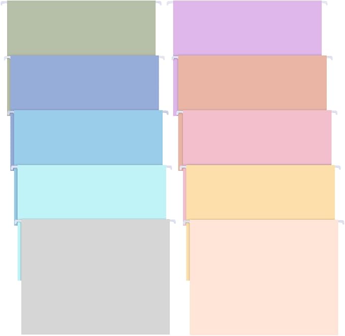 Janmini 30 Pcs Macaron Color Hanging Folders with Foil Stamping Process, Including Adjustable Tabs and Inserts, Letter Size Decorative Hanging File Cabinet Inserts Organizer for Desk Office School