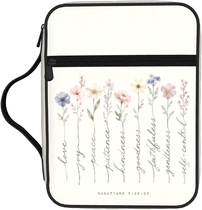 Flower Scripture Christian Religion White Bible Cover Case Carrying Book Protector Case Bible Study Supplies Accessories Holder Case Christian Gift for Women Men