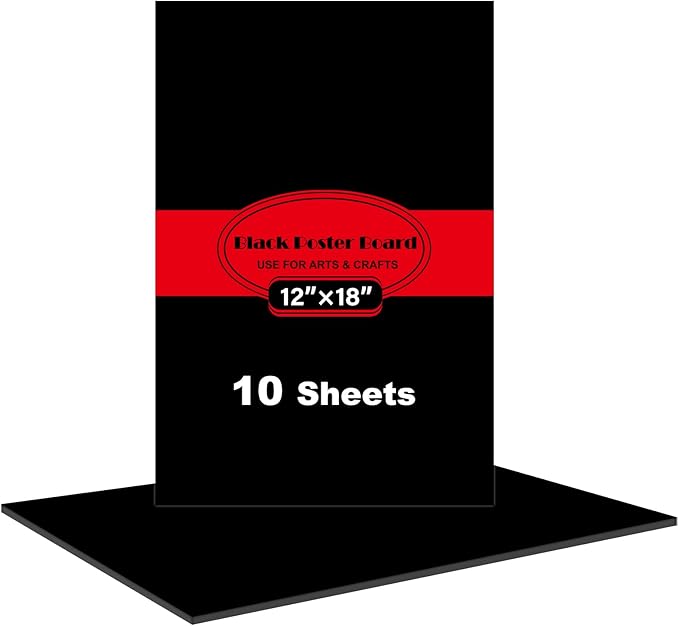 10 Pcs Black Poster Board Paper 12x18, ROOKEA Vision Boards Posterboard Bulk for School Projects Classroom Arts Craft Presentations Drawing Scrapbooking Blank Graphic Display
