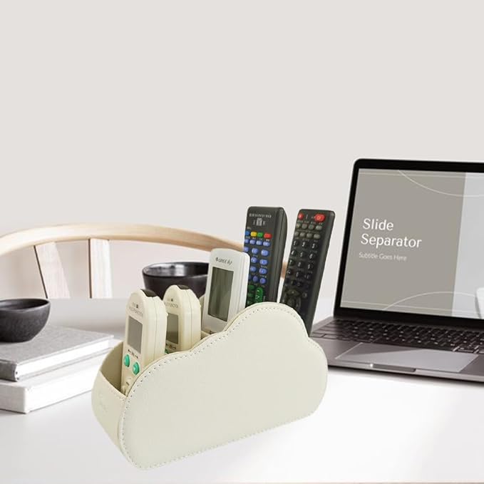 Remote Control Holder - 5 Spacious Compartments TV remote holder Caddy Leather Control Storage Tabletop Desk Organizer for Remote Controller,Office Stationery,Makeup Brush