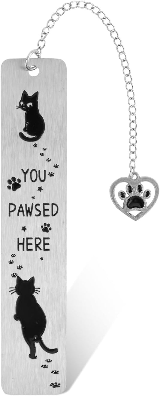 Cat Bookmark, 12.9x2.5cm/5.08x0.98in Zinc Alloy Adorable Metal Cute Funny Black Animal Paw Prints Reading Book Marks Marker Bookmarker for Teacher Student Friend Women Book Lovers Gift Accessories