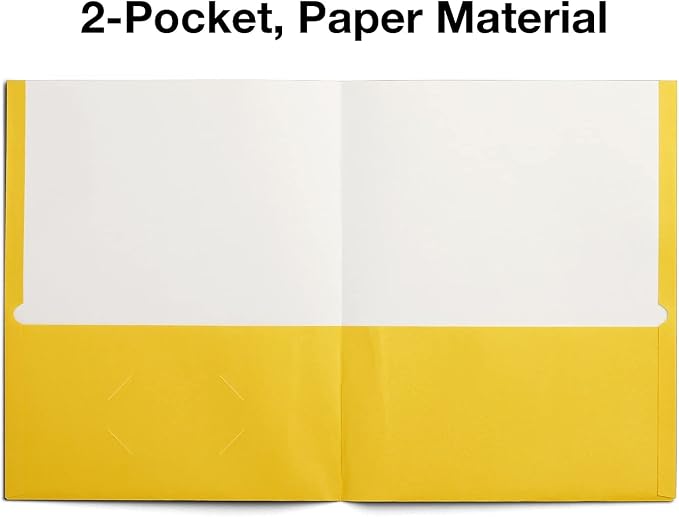 Staples School Grade 2‑Pocket Folders, Yellow, Letter‑Size Durable Paper File Folders for Classroom & Office Organization, 25/Box
