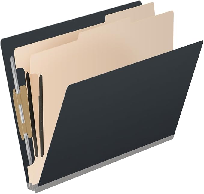 Pressboard Classification Folders, Full Cut End Tab, Letter Size, 2 Dividers, Black (Box of 10)