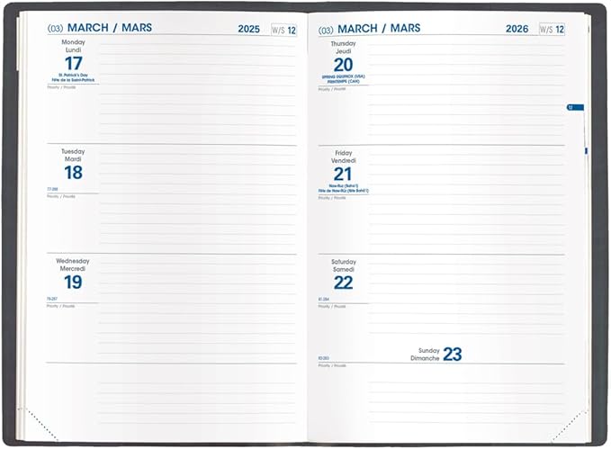 Quo Vadis 2026 Refill for Hebdo - Bi-Lingual (EN/FR) - Weekly/Monthly Planner - 12 Months, Jan. to Dec. - 6 1/4 x 9 3/8" - Productivity Time Management Organizer