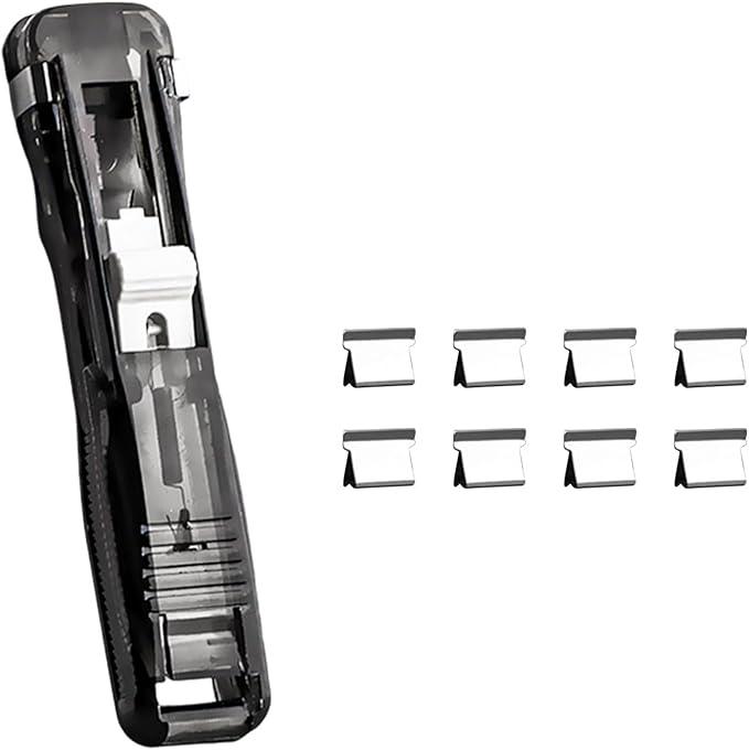 Portable Binder Clip Stapler, Includes 150 Reusable Clips, Push Clip Staplers, Mini Push Stapler Clamp Staplers for Desktop Document Home School Desk Office (A#)