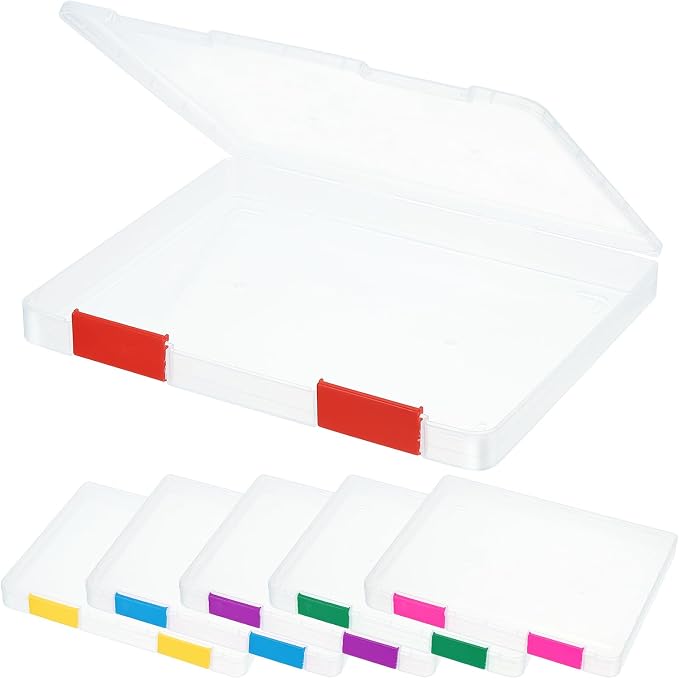 PATIKIL Clear A4 File Portable Project Case with Buckle Plastic Storage Box for 8.5" x 11" Letter Paper Scrapbook Paper Storage Boxes, 6Pcs, 12.4"x9.8"x1.2", Multicolor