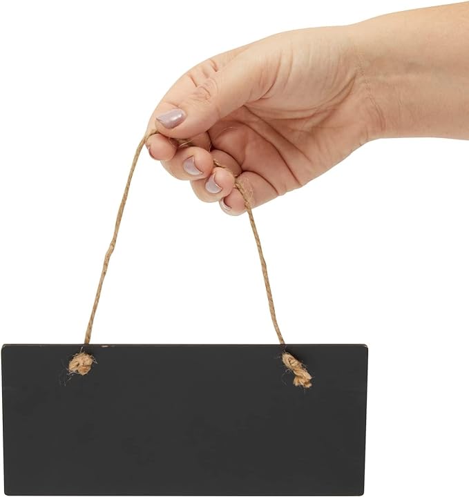 Juvale Hanging Chalkboard Signs & Chalkboard Tags - 6-Pack, 7 x 3 in - Jute Rope Hangers, Dry Erase & Reusable - Mini Hangable Chalk Labels & Classroom Table Signs