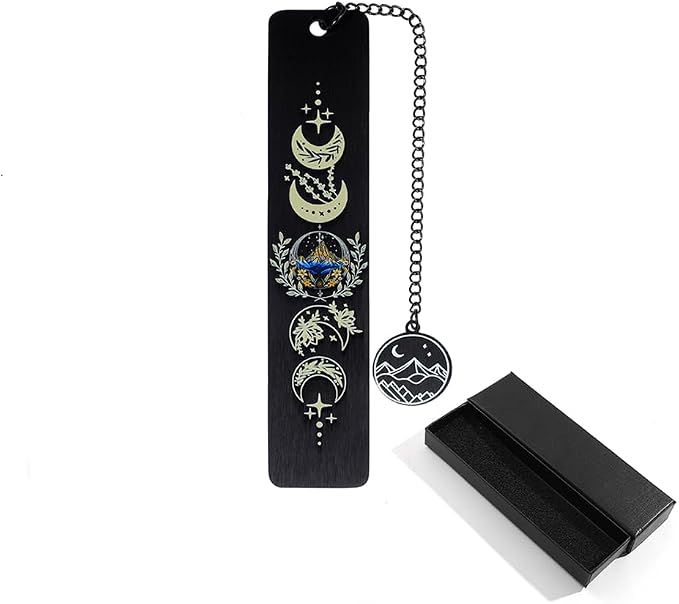 Stainless Steel Acotar Bookmark with Tassel, Acotar Inspirational Creative Moon Mountains Text Book Marks for Reading Women Men Collection, Books Accessories (New Black ACotar)