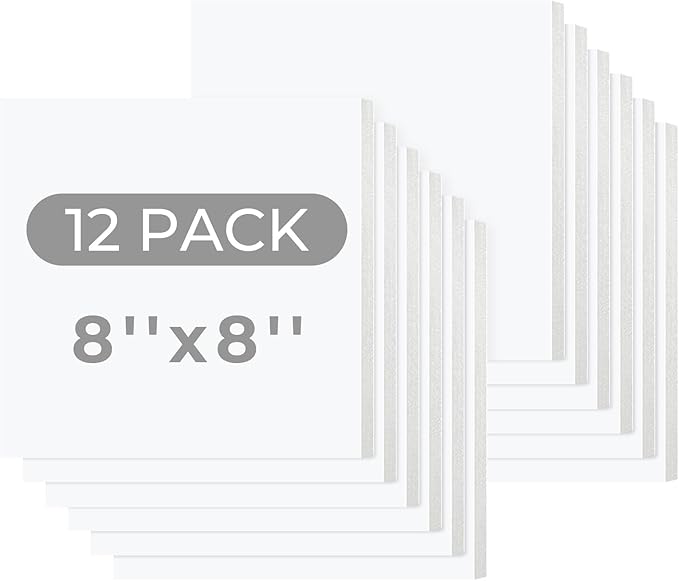 Mat Board Center, 12 Pack 8x8 White Foam Boards, Acid Free Foam Core Board, 1/8 inch Thick