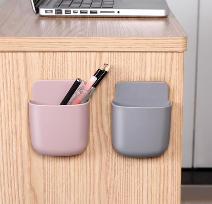 AKOAK Wall-mounted Remote Control Holder, Self-adhesive Wall-mounted Storage Case - Cell Phone, Pen, Makeup Brush, Glasses, Storage Case Next to Desk, Pack of 1 (Pink)