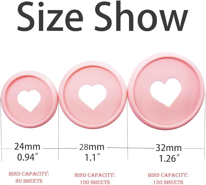 100pcs Planner Expander Discs 0.94Inch Book Binding Disc For Discbound Notebook Accessories Heart Binder Rings(Pink,0.94 inch/24 mm)