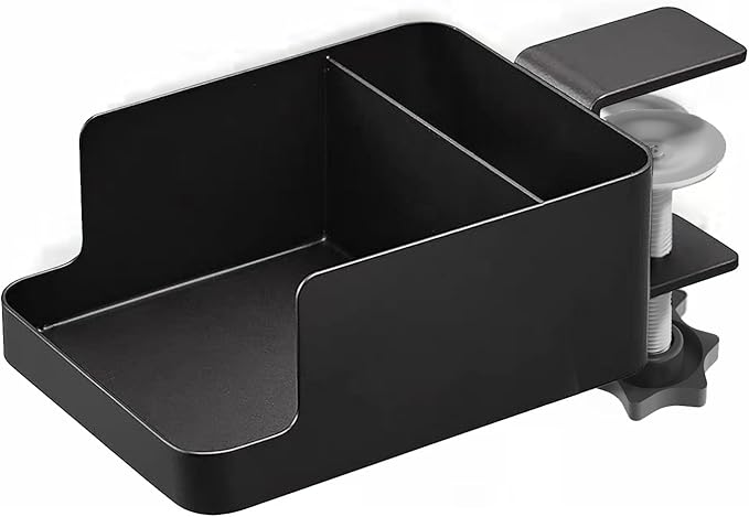 Black Desk Cup Holder, Clamp on Under Desks for Cups Holder, Desktop Storage for Phone, Anti-Spill Cup Holder for Desk Edge,Desktop Cup Clamp, 1Pack