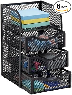 Mind Reader Desktop Accessory Storage, Paper Binder Clip Basket, Workspace, Office, Metal Mesh, 4.75" L x 5" W x 8" H, Black (Pack of 6)