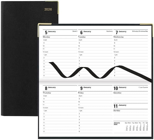 Letts of London® 2026 Classic Weekly/Monthly Appointment Book and Planner, 12 Months, January to December, Gold Corners, Horizontal, Slim Size, 6.625" x 3.25", English, Black (C32SBK-26)
