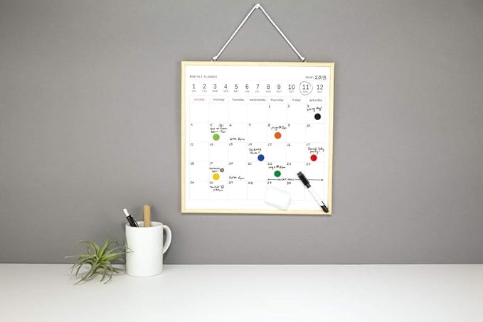 Kikkerland Portable Hanging Schedule White Board Monthly Calendar Planner Dry Erase Memo Organizer, 8.5" x 10.5"