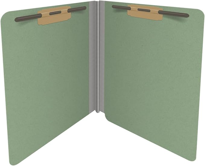 End Tab Pressboard Folders, Letter Size, 2" exp, Fasteners Pos #1 & #3, Green (Box of 25)