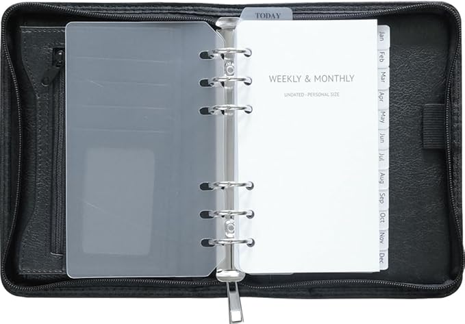 Fan&Ran Zipper Planner Organizer, Simulated Leather Undated Starter Set, A6/Personal Size, Black