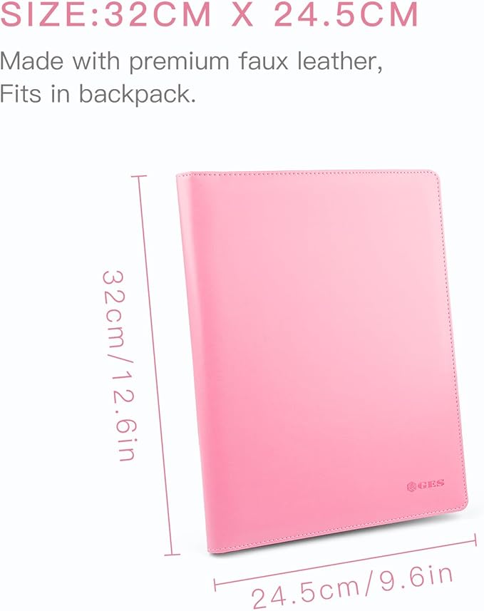 Geila Padfolio Portfolio A4 Clipboard Folder, Suitable for Work, Writing, and Meetings, Faux Leather Folder with A4 Paper and Pen (Pink)