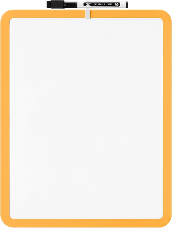 Mr. Pen- Dry Erase Board, 14” x 11” with a Black Dry Erase Marker, Orange Frame, Small Mini White Board for Students, Fridge, Wall, Locker, Includes Double Sided Tapes