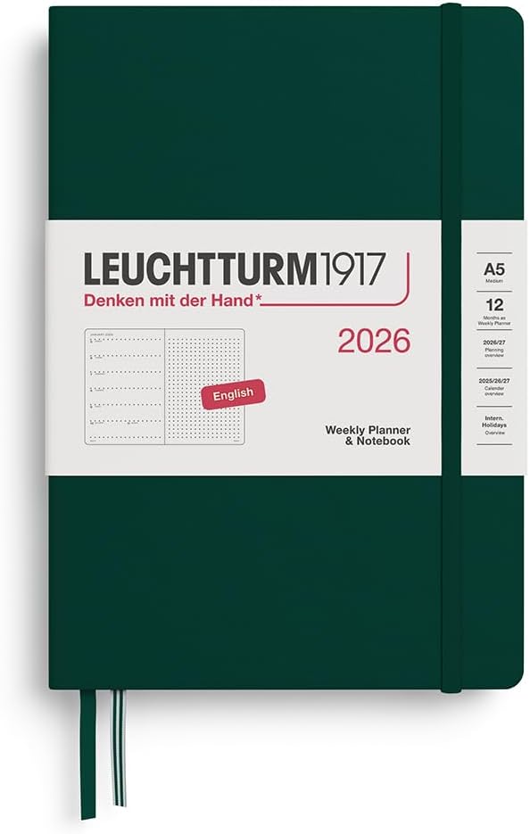 LEUCHTTURM1917 - Weekly Planner & Notebook 2026, Hardcover, Medium (A5), Dotted, Forest Green (Jan 1 - Dec 31, 2026)
