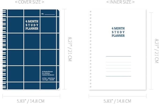 Monolike Checkers 4 Month Study Planner, Navy - Academic Planner, Weekly & Monthly Planner, Study plan
