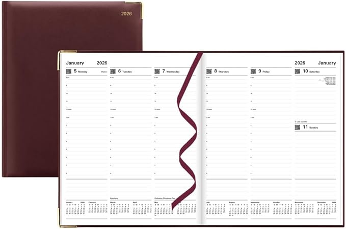 Letts of London® 2026 Classic Weekly Appointment Book and Planner, 12 Months, January to December, Gold Corners, Quarto Size, 10.25" x 8.25", English, Burgundy (C32YBY-26)