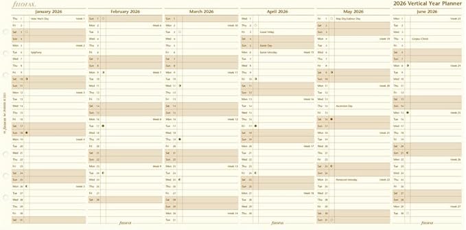 Filofax Calendar Diary Refill, A5 Size, Vertical Year Planner, Cotton Cream Paper, English, 2026 (C68508-26)