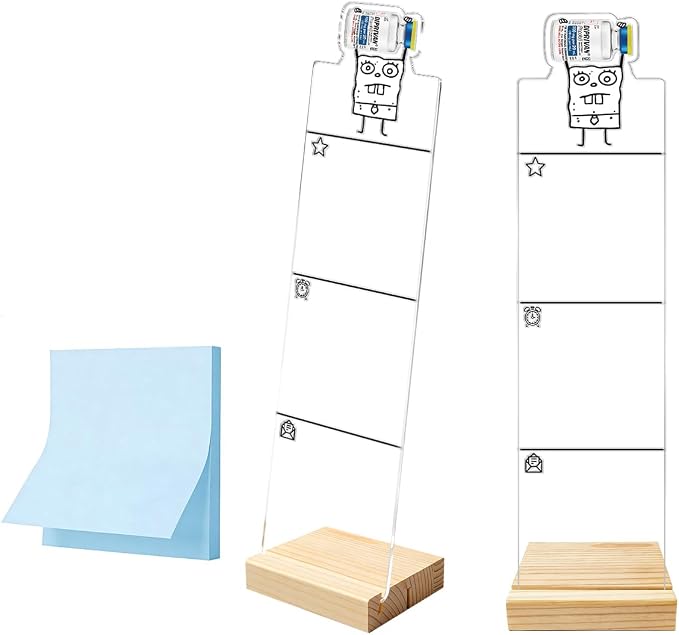 Monitor Memo Board Computer Monitor Memo Board Sticky Note Organizer Pillbottle Acrylic Desk Accessories Removable Wooden Base Set Sticky Notes 100 Sheets 11.8×3.1 inches