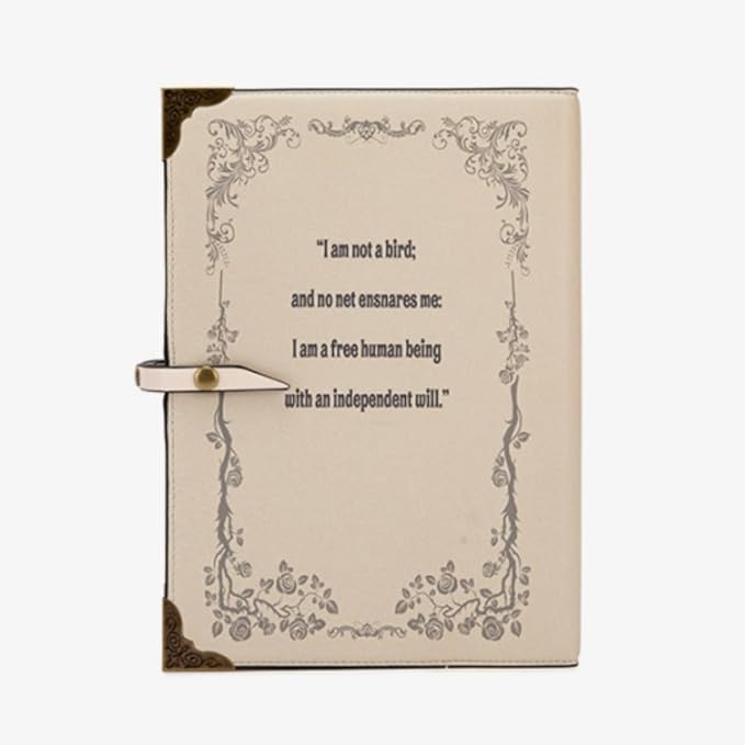 A5 Binder 6-Ring Refillable Vegan Leather Notebook Organizer, Vintage Writing Journal-80 Pages - for Drawing Sketching and Writing, Book Lovers Gifts (Jane Eyre)
