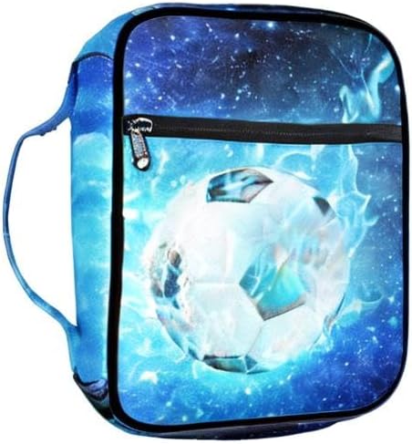 Coldinair Blue Starry Soccer Print Bible Cover for Men Teens Kids Boys,Galaxy Soccer Carrying Book Case Church Bag Bible Bag with Handle and Zippered Pockets